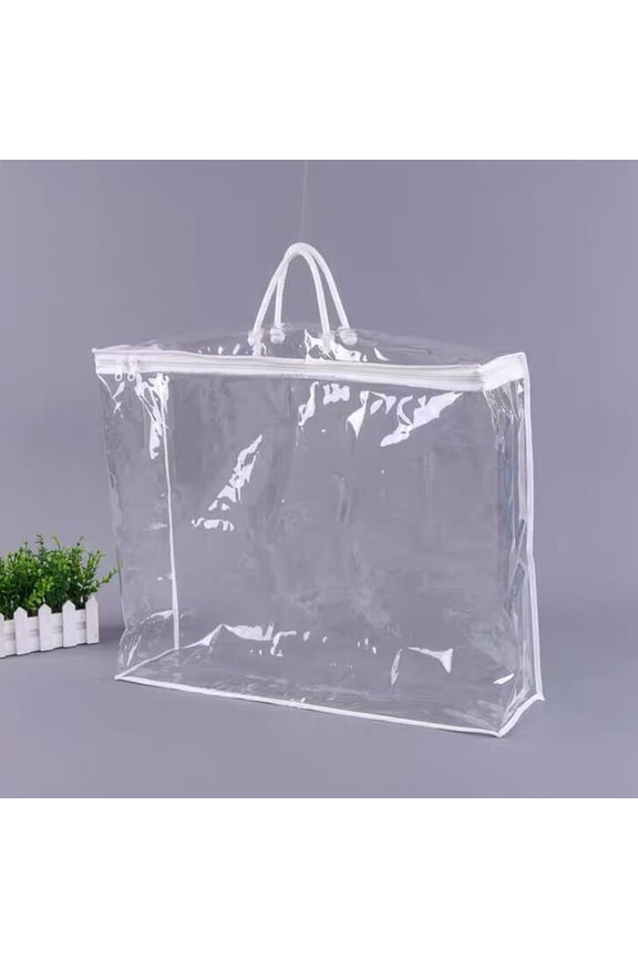 Clear Travel Packing Cube Clear Vinyl Zippered Storage Bags, See Through Moving Bag PVC Multipurpose Pouch with Handle for Suitcase Shirts Dress Storage