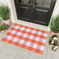 thumbnail image 1 of Holloyiver Cotton Buffalo Plaid Check Rug Outdoor Doormat, 15.7x23.6 Inches Washable Woven Outdoor Indoor Welcome Mats for Front Door/Farmhouse/Entryway/Home Entrance (White and Orange), 1 of 7