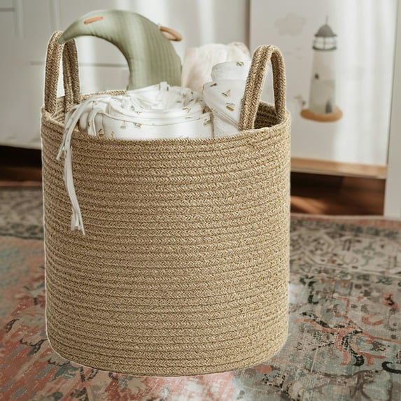 Holloyiver Cotton Rope Laundry Basket Hamper for Clothes, Woven Storage Basket for Living Room Bedroom, Classical Rope Baskets for Blanket Toys Pillow Towels Baby Nursery Hamper Bin Large