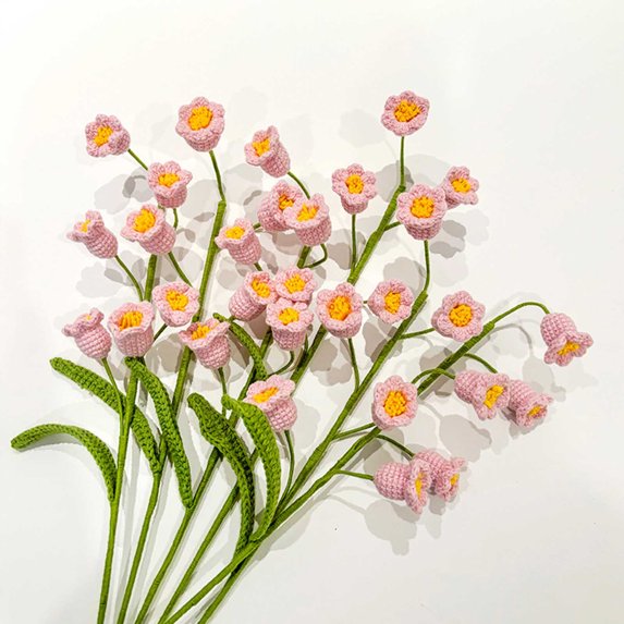 Holloyiver Crochet Flower Bouquet, Artificial Lily of The Valley Crochet Flowers Handmade Knitted Flowers, Crocheted Flower Arrangements for Home Office Wedding Table Decor