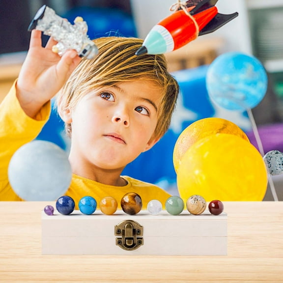 Holloyiver Crystals Planet Set, Healing Crystals Chakra Gift Set,Planets of The Solar System, Earth, Pluto, Mars, Jupiter, Space Gems Gemstones, Room Decor Office Decor Party Decor