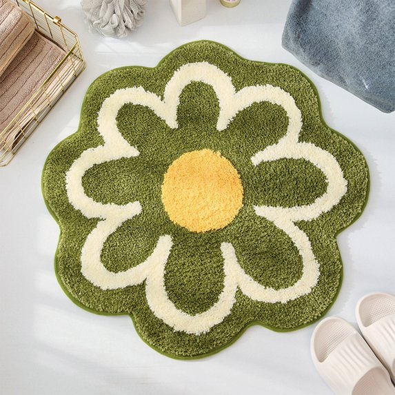 Holloyiver Cute Bath Mat, Soft Superfine Fiber Flower Bath Mat, 23.6 Inch Non Slip Water Absorbent Rug Bath Door Mats Rugs for Entrance Bedroom Kitchen Bathroom Toilet Floors (Green)