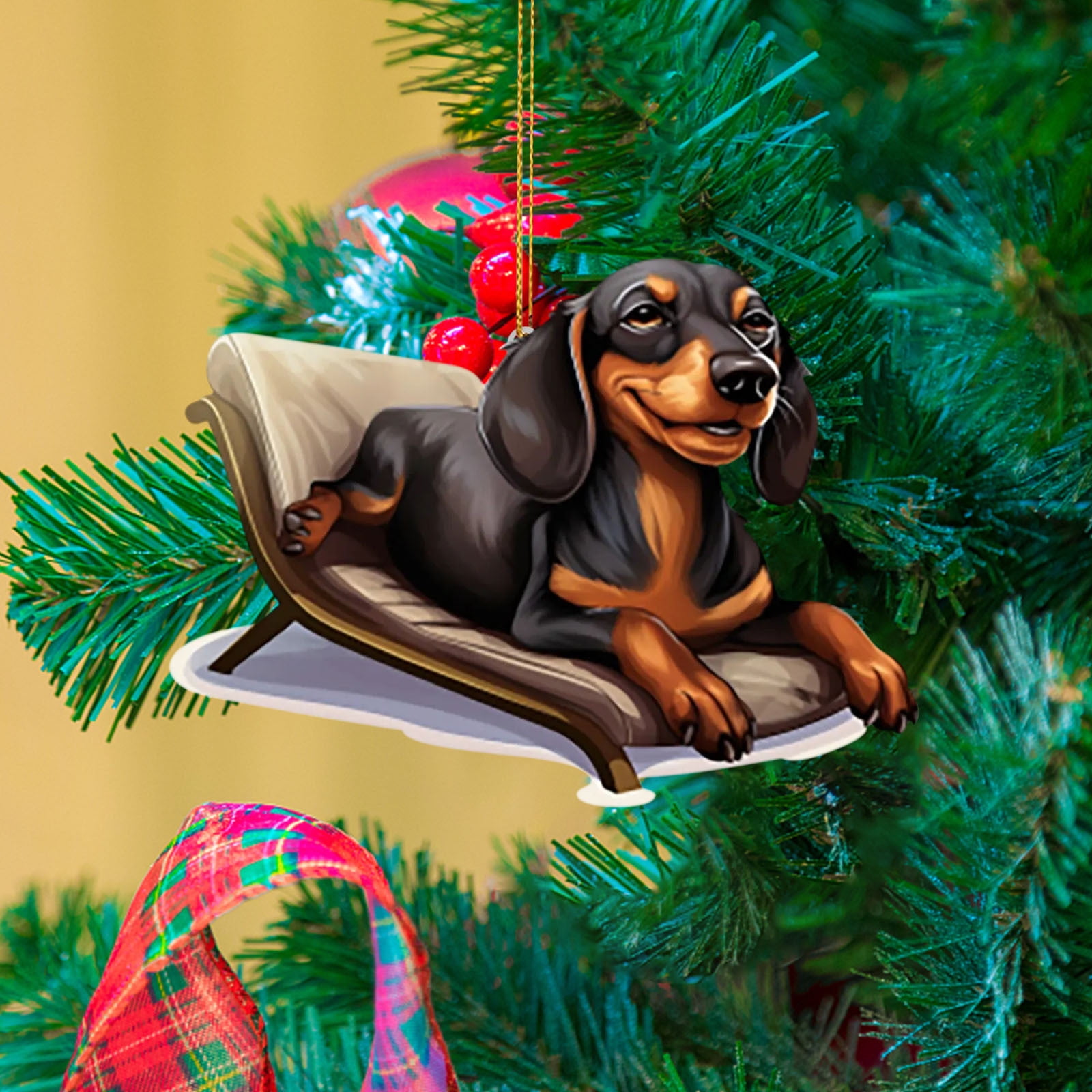Holloyiver Cute Dachshund Christmas Ornament 2023, Gifts for Dog Lover, Dog Tree Decor, Dog