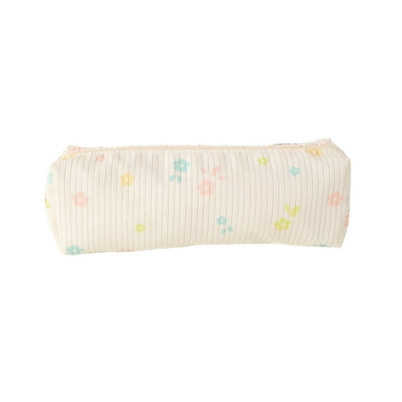 Holloyiver Cute Floral Fresh Style Pencil Bag, White Canvas Pen Pencil Pouch Bag, Pencil Case Pen Holder Coin Pouch, Simple Cosmetic Storage Bags Makeup Bag Office Stationery Organizer
