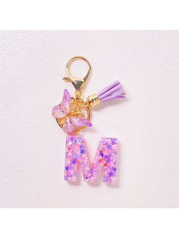 Cute Pink Initial Key Chains for Women Girls, Initial Letter Keychains with Tassel, Charms for Key Purse Handbags Backpacks