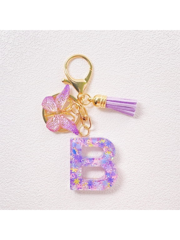 Cute Pink Initial Key Chains for Women Girls, Initial Letter Keychains with Tassel, Charms for Key Purse Handbags Backpacks
