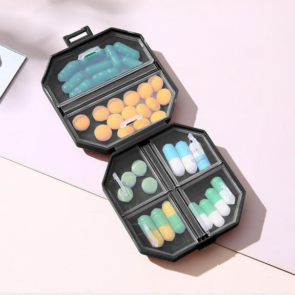 Holloyiver Daily Pill Organizer, 6 Compartments Portable Moisture Proof Small Pill Case for Pocket Purse Travel Pill Box Portable Medicine Vitamin Fish Oil Holder Container (Black)
