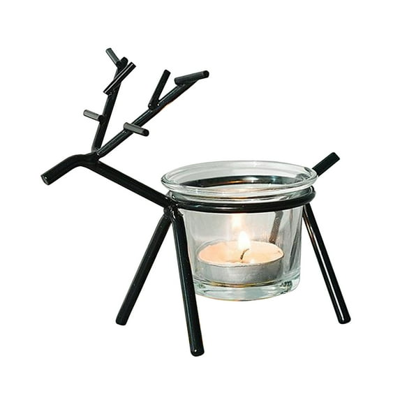 Holloyiver Deer Candle Holder, Cute Reindeer Tealight Candle Holders, Metal Christmas Candlestick Xmas Table Decorations for Home, Table, Fireplace, Window, Restaurant (Black)