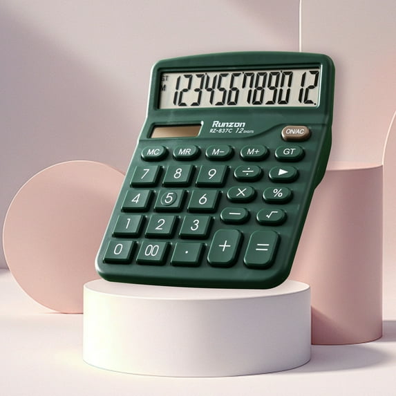 Holloyiver Desktop Calculator, 5-Inch Large LCD Display 12 Digit Number Big Button Tax Financial Accounting Calculator, Battery and Solar Powered, for Desk Office Home Business Use