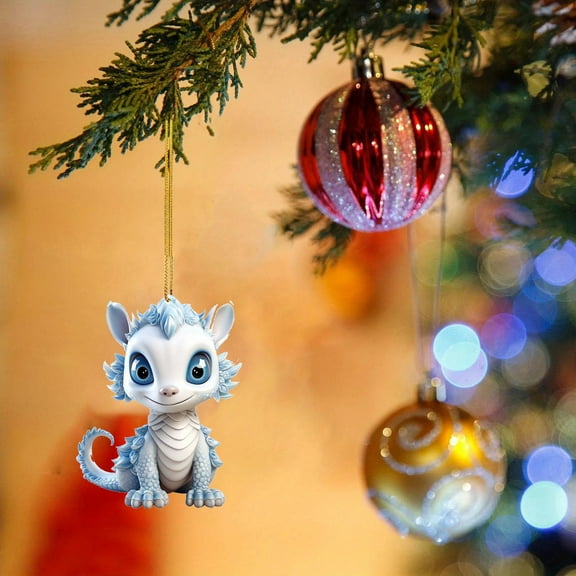Holloyiver Dragon Baby Christmas Hanging Ornaments for Christmas Tree, Acrylic Dragon Figurines Christmas Tree Hanging Ornament, Cute Cartoon Decorative For Car&Home