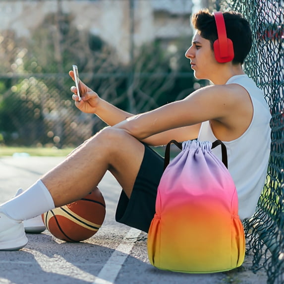 Holloyiver Drawstring Backpack, Sports Gym Sackpack with Large Pockets Water-Resistant String Cinch Beach Bag for Men Women(Gradient Color)