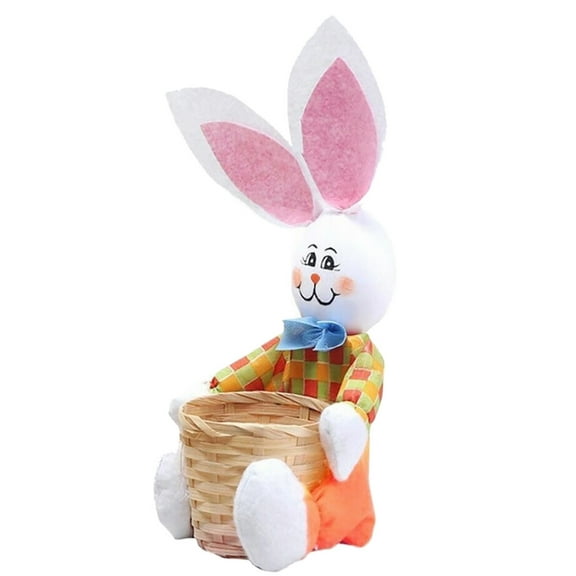 Holloyiver Easter Bunny Basket Egg Bags For Kids, Plush Stuffed Bunny Doll Holding A Bamboo Basket, Personalized Candy Egg Basket Carrying Presents And Eggs Hunt Bag For Boys Girls