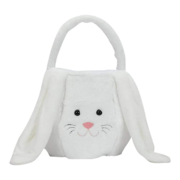 Holloyiver Easter Bunny Basket, Monogrammed Bunny Easter Buckets with Long Plush Ear, Egg Hunting Easter Gift Bags for Kids Boys Girls, Easter Tote Bags for Easter Decorations Candy Gifts