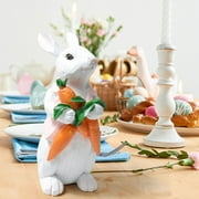 Holloyiver Easter Bunny Figurines with Carrot and Eggs, Polyresin Bunnies Decorations Spring Table Decor Rabbit Figurine Ornament Accessories for Party Home Holiday