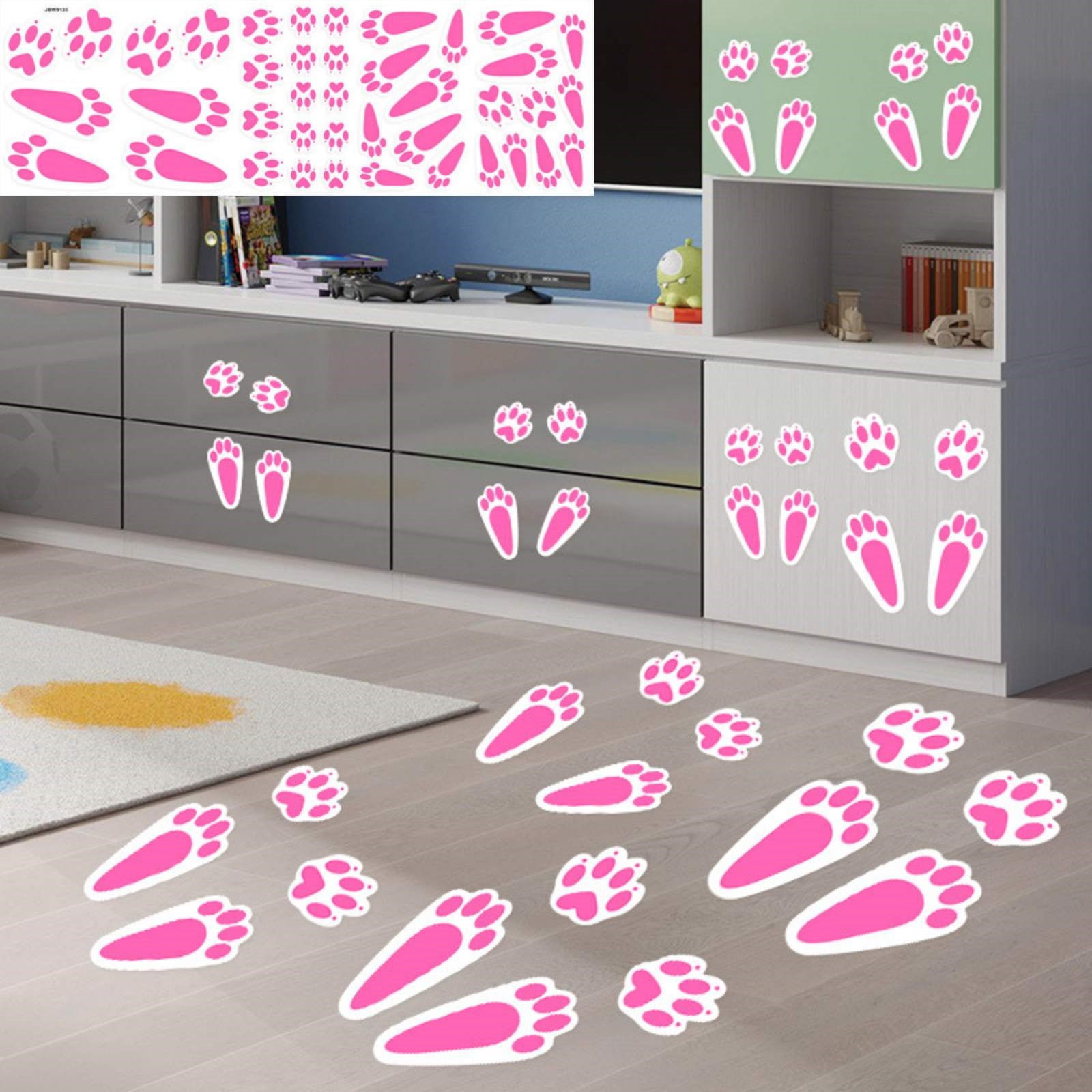 Holloyiver Easter Bunny Paw Print Stickers 38 pcs, Rabbit Footprint Floor Decals for Easter Decorations, Party Supplies Egg Hunt Game, 19 Pairs