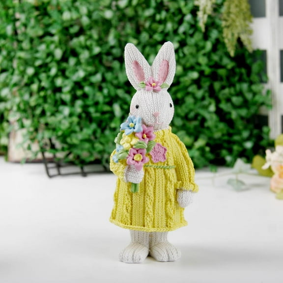Holloyiver Easter Cute Room Eggs Bunny Gift Ornaments, Rabbit Desktop Decoration Children's Home Decor Decorative Figures for Shelves (Yellow)