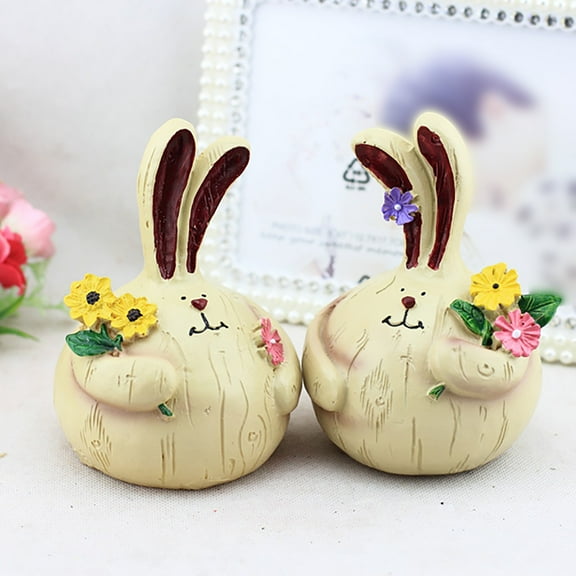 Holloyiver Easter Decorations - 2 Pcs 5.11" Easter Bunny Figurines, Spring Bunny Figurines Decor, Easter Decor Gifts, Easter Resin Figurine Decor for Home Living Room Bedroom