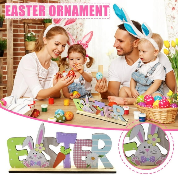 Holloyiver Easter Table Decoration Signs, Easter Table Centerpieces Wooden Bunny Decorations Family Signs for Spring Holiday Easter Party Indoor Outdoor Garden Coffee Table Home Decor