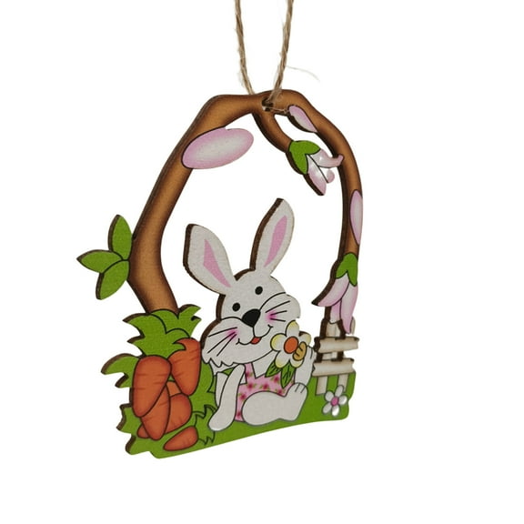 Holloyiver Easter Wooden Ornament Hanging Pendant Decoration, Colorful Egg Ornaments Wooden Flower Cute Rabbit Chick Decorative Hanging Ornaments for Party Favors DIY Crafts