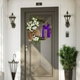 thumbnail image 1 of Holloyiver Easter Wreath Door Hanging Decoration with Cross Burlap Bow, 15Inch Front Door Grapevine Vine Wreath Chaste Lily Floral Garland Rustic Wreath for Outdoor Outside Porch, 1 of 9