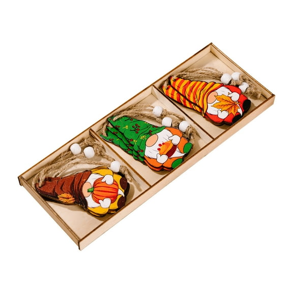Holloyiver Fall Thanksgiving Gnomes Wooden Hanging Ornaments, Autumn Wood Hanging Pendant Decoration for Fall Tree Wooden Tags Slices Cutouts for Classroom Home Decor 3 PCS