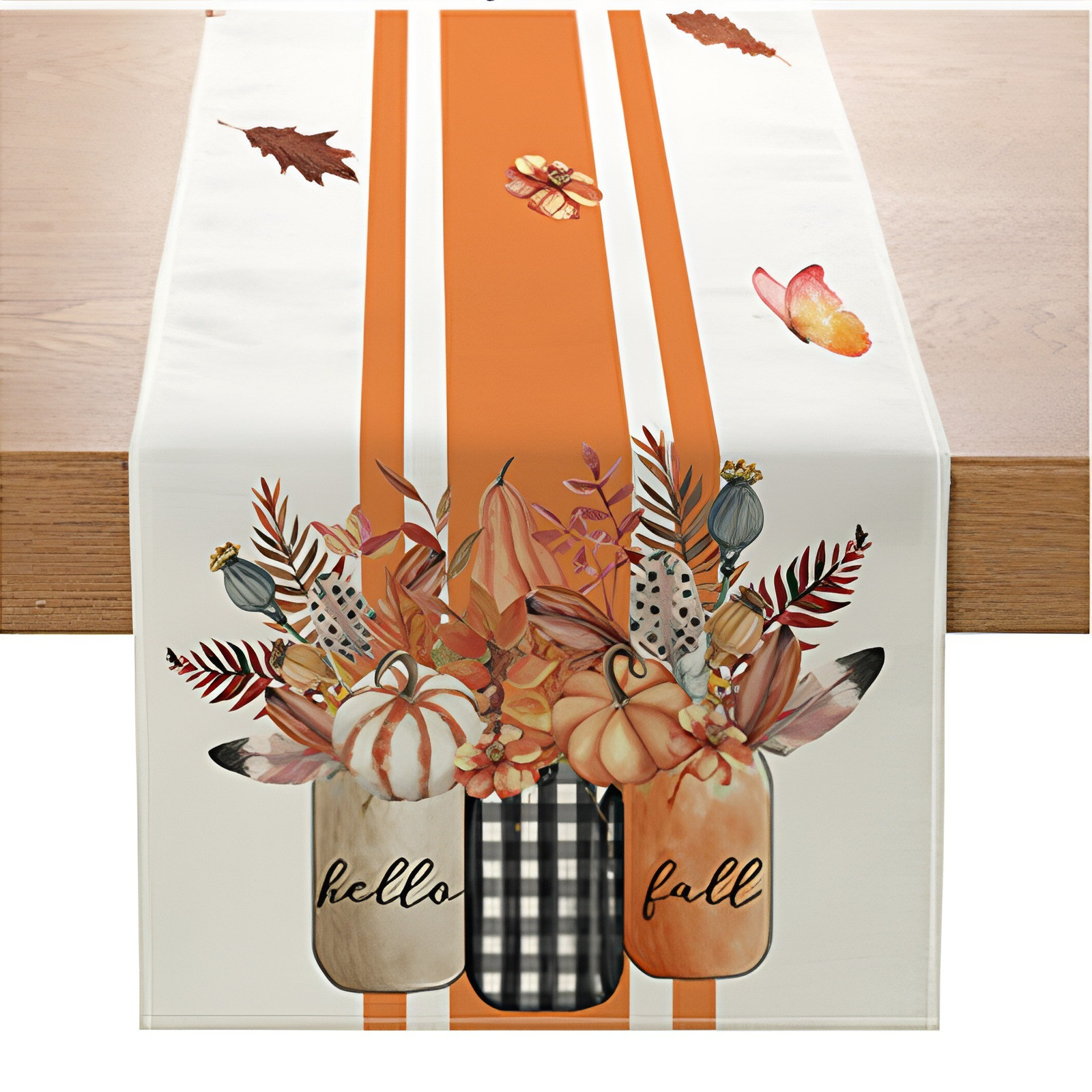 Holloyiver Fall Thanksgiving Table Runner 13x72 Inches,Pumpkins Leaves