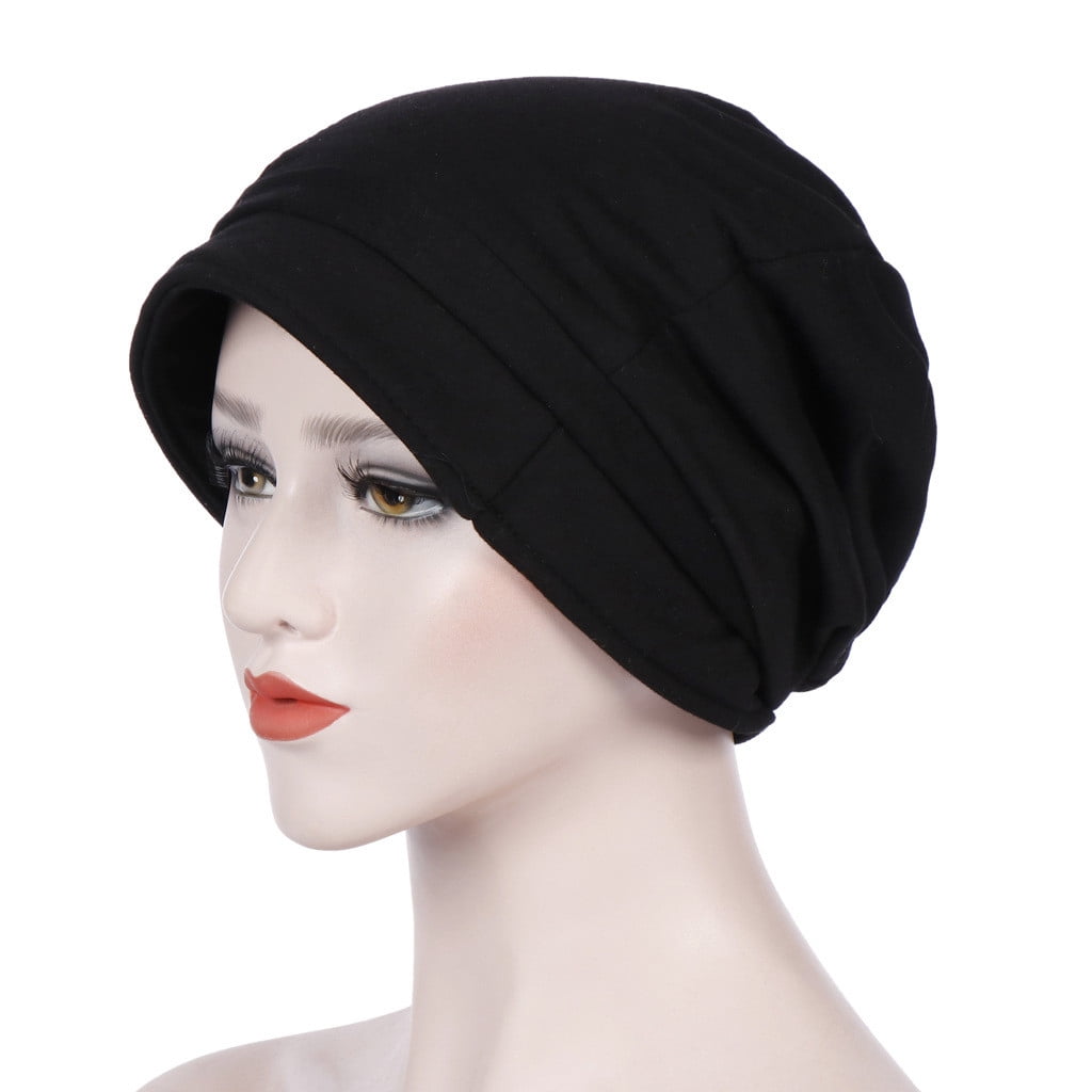 Holloyiver Fashion Women Ruched Solid Visor Hat Ruffle Chemo Beanie ...
