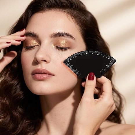 Holloyiver Fast Drawing Eyebrow Desgin Ruler, Stainless Steel Brow Mapping Tool, Wax Paper Arch Guide for Precise Brow Alignment, Makeup Drawing Guide Ruler for Dorm Wedding Spa Dressing Table