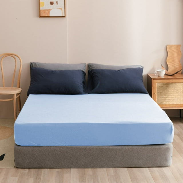 Holloyiver Fitted Sheet Blue Microfiber, Queen – Deep Pocket