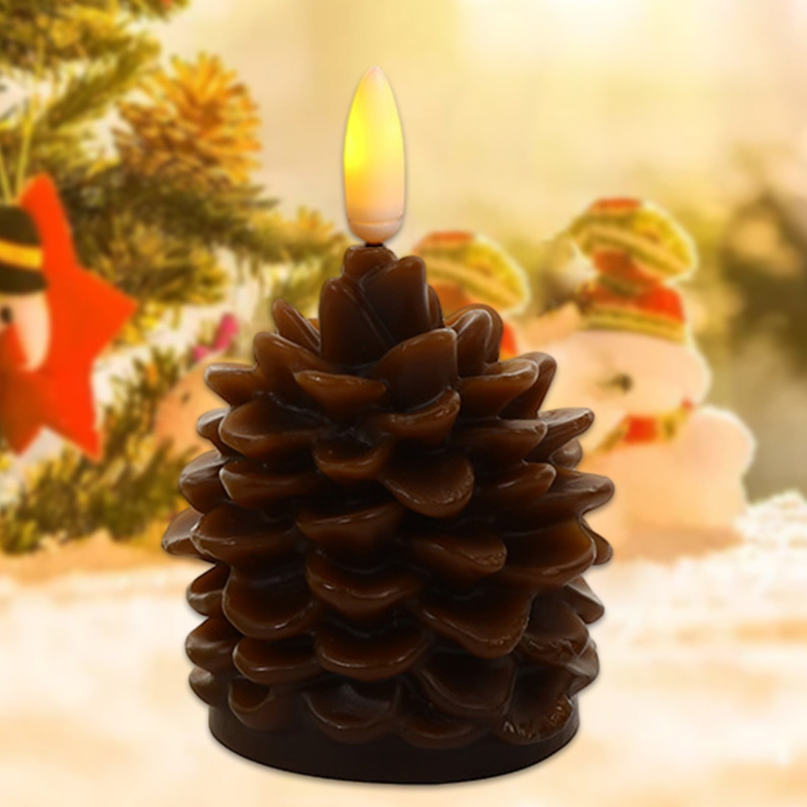 Holloyiver Flameless Pinecone Candles, Battery Operated Flickering Wick