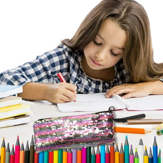 Holloyiver Flip Sequin Pencil Case,Cute Zipper Pen Holder or Makeup Pouch with Color Changing Sequins,Small Glitter Cosmetic Storage,Design Rainbow Colors