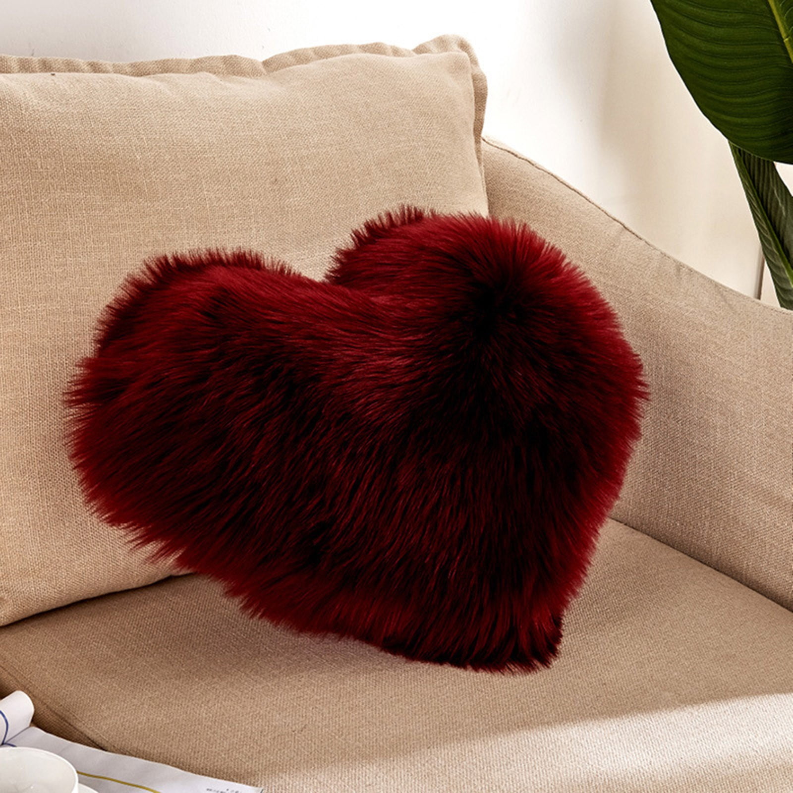 Holloyiver Fluffy Heart Pillow, Faux Fur Decorative Throw Pillow, Plush