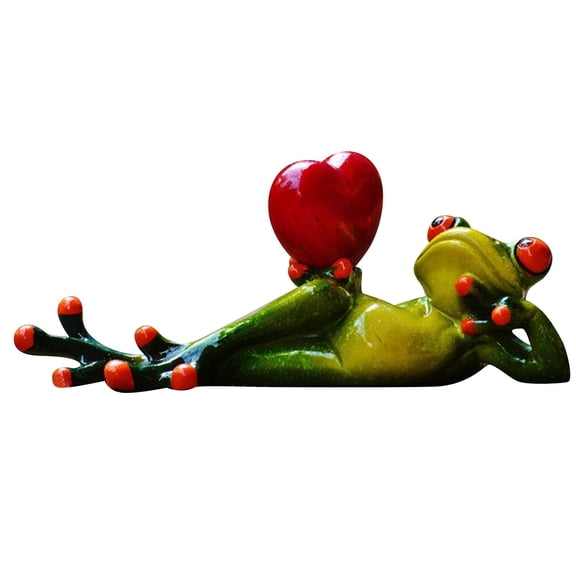 Holloyiver Frog Figurines Decor, Valentine's Day Funny Creative Craft Resin Frog Sculpture Statue for Home Office Desk Tabletop Bathroom Decoration, Ornament Gift