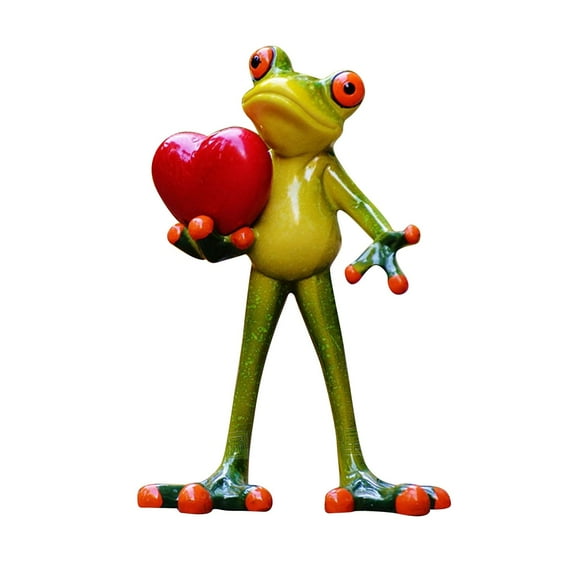 Holloyiver Frog Figurines Decor, Valentine's Day Funny Creative Craft Resin Frog Sculpture Statue for Home Office Desk Tabletop Bathroom Decoration, Ornament Gift