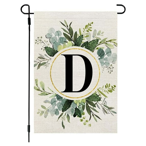 Holloyiver Garden Flag Monogram Letter D Family Last Name 11.8x17.7 Inch Double Sided Yard Flag for Outside Hanging Plants Artificial Camper Initial Decor, Small Burlap Spring Summer Floral Flag