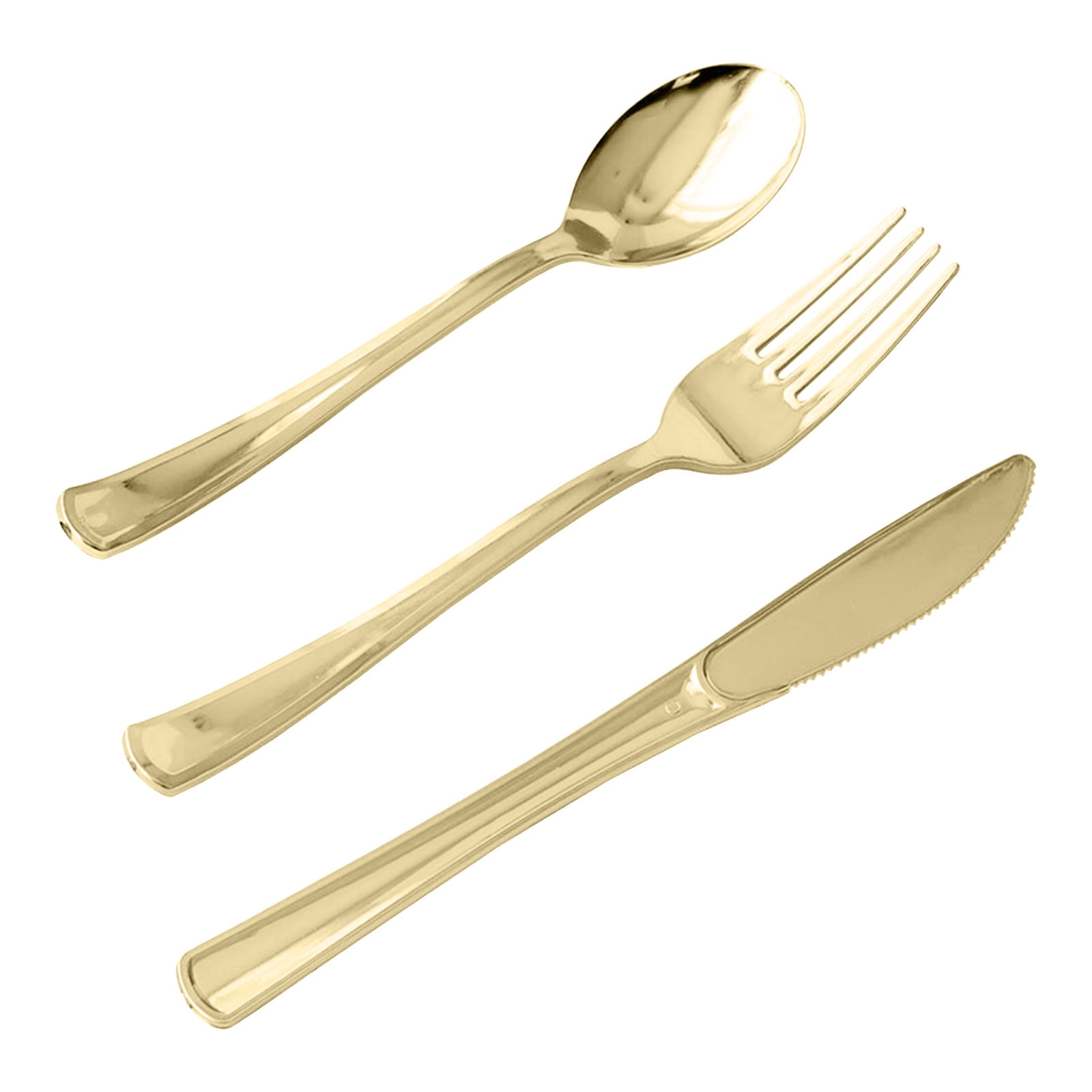 Holloyiver Gold Plastic Silverware Disposable Cutlery - 10 Forks ...