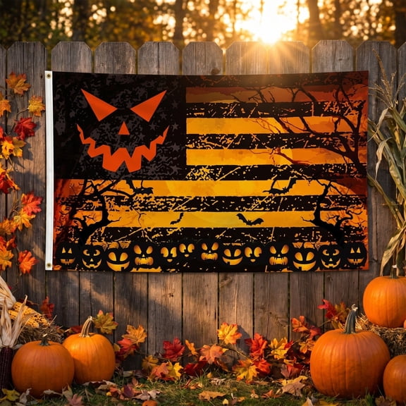 Holloyiver Halloween 5x3 Ft Large Pumpkin Ghost Flags, Scary Halloween Decoration Garden Flag Banner for Indoor Outdoor Home Yard Outside Decor
