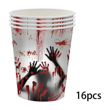 Holloyiver Halloween Bloody Party Supplies Tableware Set, Scary Hand Prints Disposable Paper Plates Tablecloth Dinnerware for Spooky Halloween Themed Party Decorations, Serves 16 Guests