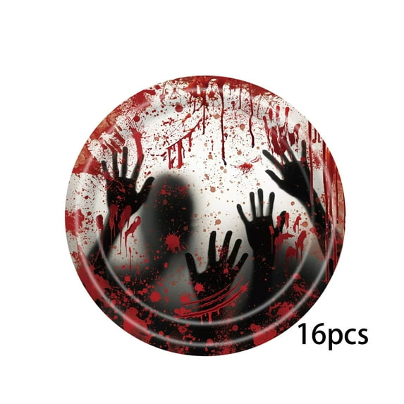 Holloyiver Halloween Bloody Party Supplies Tableware Set, Scary Hand Prints Disposable Paper Plates Tablecloth Dinnerware for Spooky Halloween Themed Party Decorations, Serves 16 Guests
