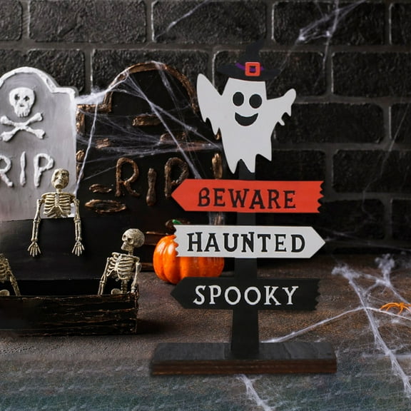 Holloyiver Halloween Decoration, Wooden Ghost Sign Table Tiered Tray Decorations, Cute Ghost Table Signs Desk Display, Ghost Wood Crafts Decor for Halloween Party Home Shelf Supplies