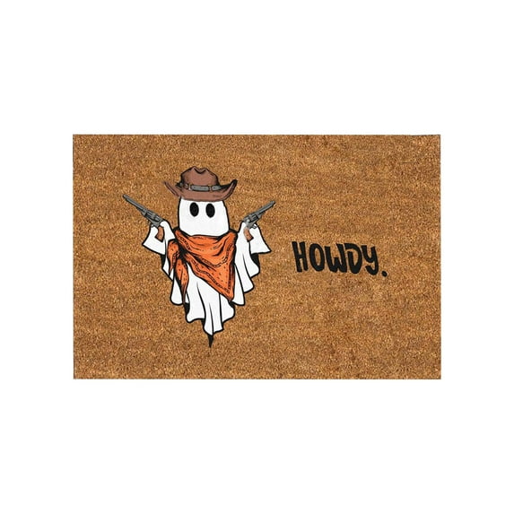 Holloyiver Halloween Fall Doormat, Cowboys Ghost Non Slip Outdoor Mat, Halloween Decorative Floor Mats, Welcome Ghost Coir Doormats Front Porch Rugs for Indoor Layering Entryway Decor