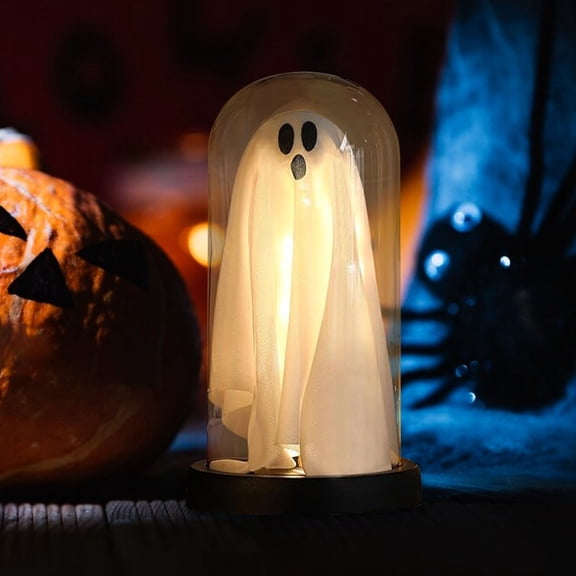 Holloyiver Halloween Ghost in Glass Jar Night Light 7.5x4.3 Inch Battery Operated LED Spooky Tabletop Lamp Warm Glow Lightweight Decor for Haunted Home Mantel (Multicolor)