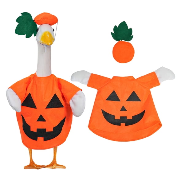DAMAI Halloween Goose Outfit,Lawn Goose Pumpkin Outfit with Cute Pumpkin Hat & Cotton for 23" Goose, Cement Statue Yard Front Porch Lawn Outdoor Patio Art Decoration