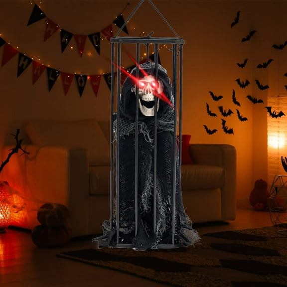 Holloyiver Halloween Haunted layout House Hanging Ghost Decorations,Luminous Skull & Prison Cage Horror Props,Spooky Halloween Party Decor for Indoor, Outdoor, Haunted House, Bars & Ktv(Black)
