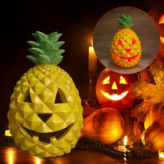 Holloyiver Halloween Pineapple Pumpkin Light Decoration,Yellow Resin Pineapple Lantern with Inner Light,Halloween Pineapple Pumpkin Night Light for Bedroom Living Room Table Party Decoration