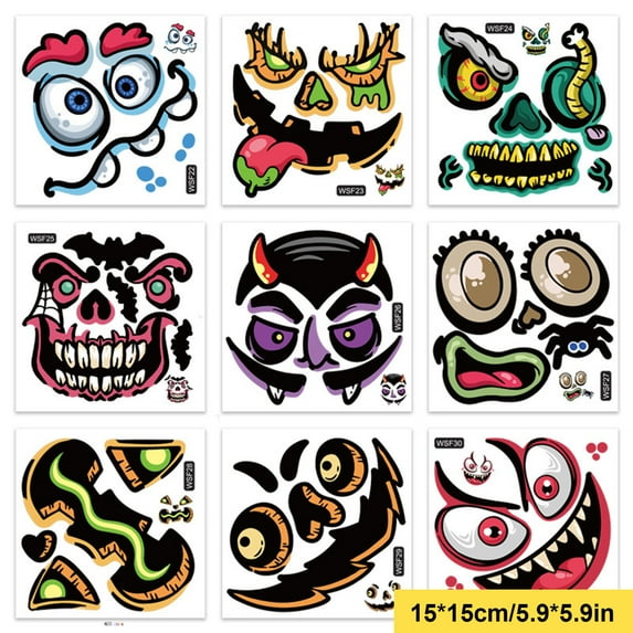Holloyiver Halloween Pumpkin Decorating Stickers, 10PCS DIY Make a Pumpkin Face Expressions Decals Decorations for for Halloween Kids Toddlers Party Favors Halloween Treats Stickers Gifts