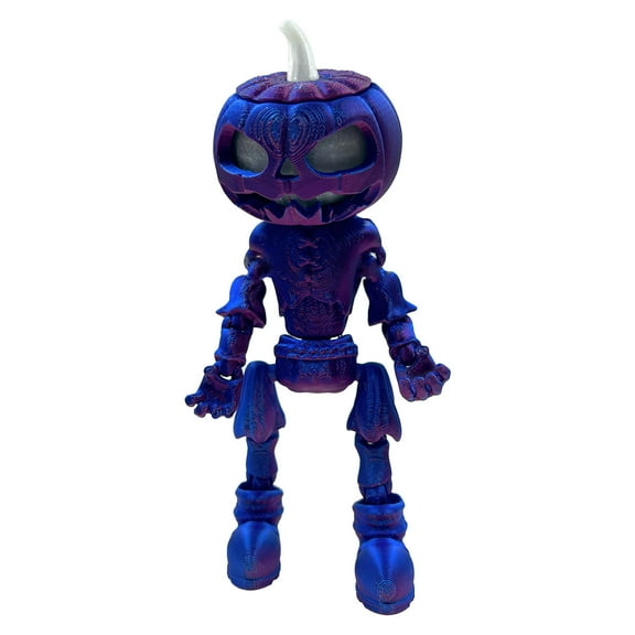 Holloyiver Halloween Pumpkin Reaper Action Figure with Flexible Joints, 3D Printed Pumpkin Man Toys, Pumpkin Dummy Robot Action Figure, Halloween Decor Luminous Desktop Ornaments