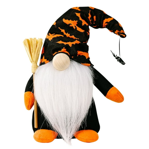 Holloyiver Halloween Witch Gnome Decorations, Handmade Plush Elf Swedish Tomte Nisse Faceless Doll Scandinavian Dwarf for Halloween Home Table Ornaments Thanksgiving Day Gifts (Orange)