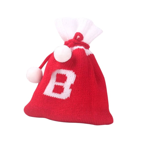 Holloyiver Initial Christmas Knitted Personalized Monogram Christmas Gift Bag, 6 Inch Drawstring Small Reusable Red Knited Candy Bag New Year Christmas Party Supplies Favors