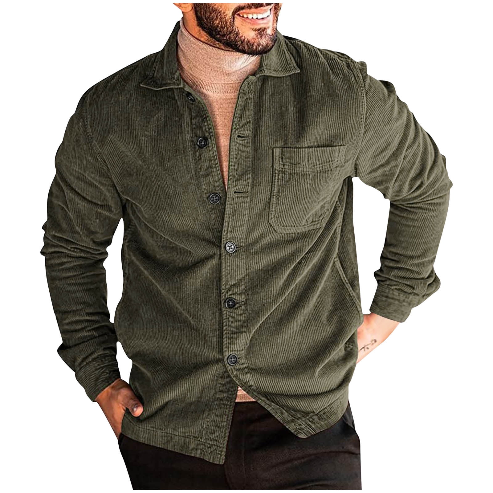 Holloyiver Jackets for Men Corduroy Button Down Shirts Casual Long
